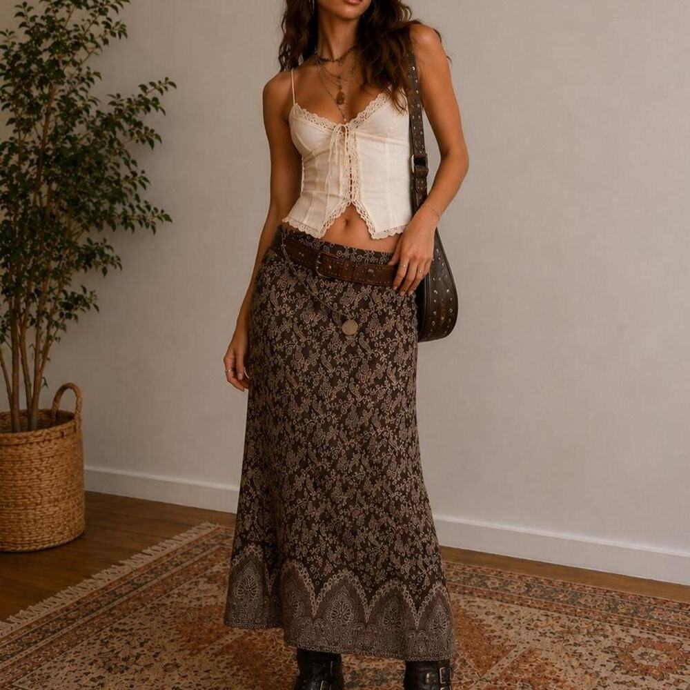 Y2K boho festival coastal cowgirl paisley woodland fairy maxi skirt